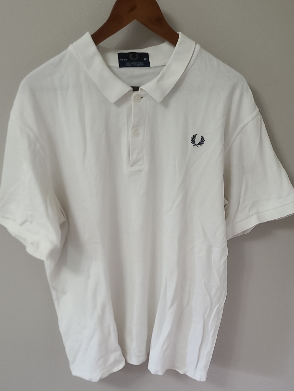 Fred Perry White Polo with Navy Laurel Logo